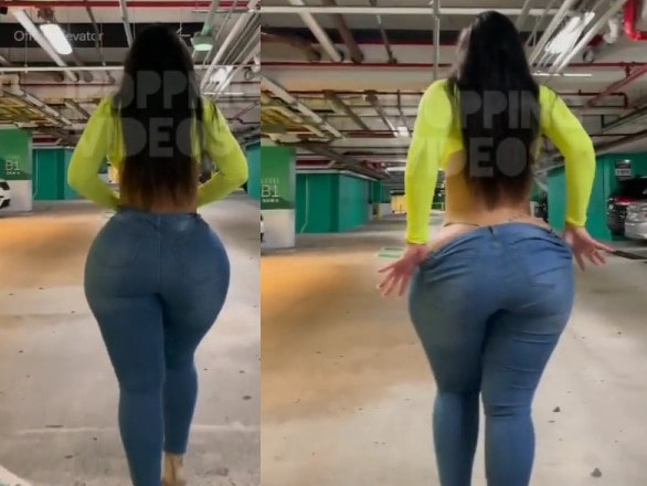 Huge Booty Woman Out For A Stroll Chooses To Unbutton Her Jeans So She