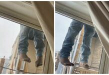Caught Below: Woman Films Man Clinging from Second Floor, Toes at Her Window