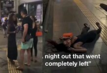 Chick Gets Knocked Out by a Dude After She Chucked Something at Him During a Street Beef